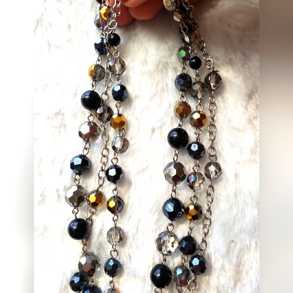 Cookie Lee 3 Strand Black & Clear Bead Necklace Size 8 Inches. - Picture 7 of 13
